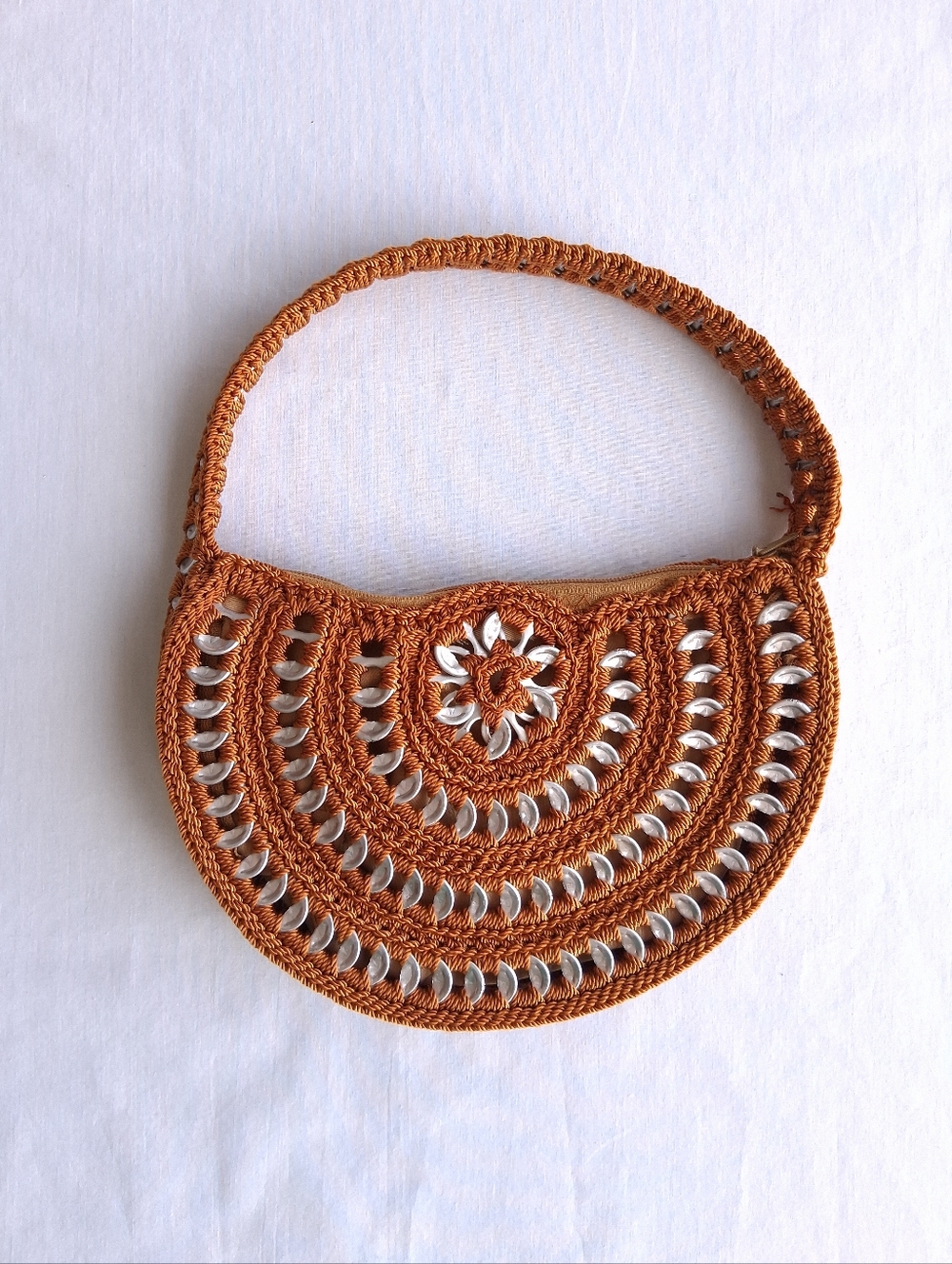 Clutch Handbag Crochet with Pop Tabs Upcycled in Amber Handcrafted